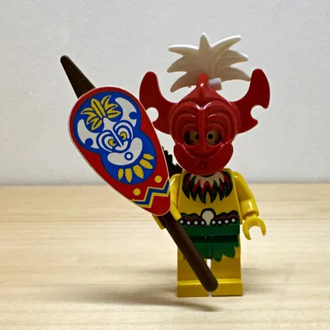 LEGO Minifigure w/ Red Mask/Headpiece & Paddle/Spear Accessories