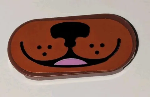 Lego 2x4 Reddish Brown Oval Tile With Dog Face Mouth Nose Whiskers Pattern Part