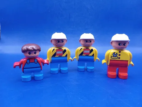LEGO DUPLO Figures Lot (4 Figures) 3 Construction Workers & 1 Boy Overalls 