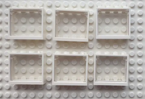 Lego White 1x4x3 window frame with flip up windowpane x 6