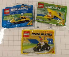 Lot of 3 LEGO Kellogg's 1992 Promotional Stunt Club: Boat, Glider, Racer NIP