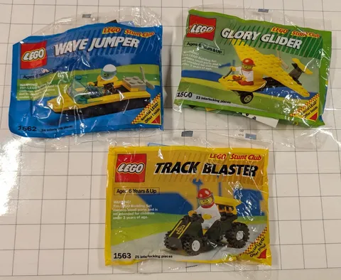 Lot of 3 LEGO Kellogg's 1992 Promotional Stunt Club: Boat, Glider, Racer NIP