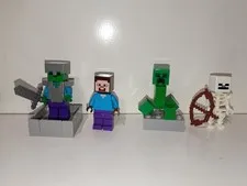 Lego Mini Figure Lot Minecraft Zombie, Steve, Creeper and Skeleton 