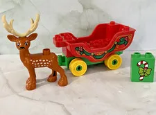 Lego Duplo Christmas Sleigh Reindeer Candy Cane Santa Claus Building Fun Toy Set