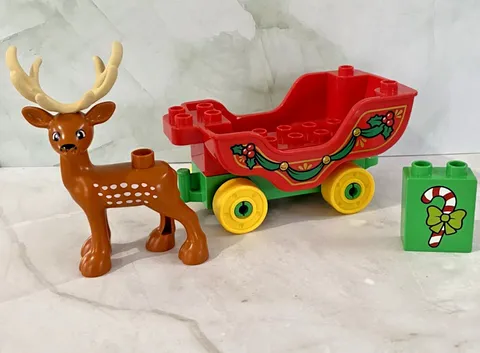 Lego Duplo Christmas Sleigh Reindeer Candy Cane Santa Claus Building Fun Toy Set