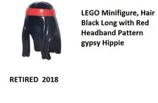 LEGO Minifigure, Hair Black Long with Red Headband Pattern Gypsy Hippie