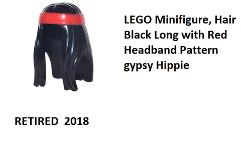 LEGO Minifigure, Hair Black Long with Red Headband Pattern Gypsy Hippie