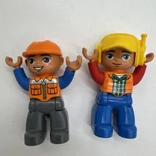 Lego Duplo Figure Pilot Airplane Helicopter Orange Vest And Construction