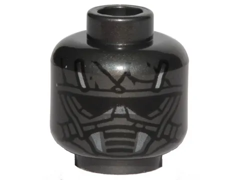 LEGO Pearl Dark Gray Minifigure, Head Mask Black Lines and Silver Accents Patter