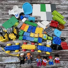 Lot of 62 Custom Lot of Lego Duplo W/Minifigs, Construction, Trains, Plane