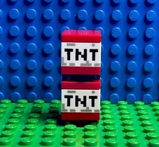 (2) Lego Minecraft TNT Block Pixelated Logo 3004pb122 Mine,Base,Fort,Cave S78