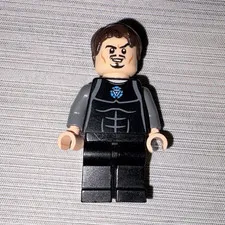 LEGO Minifigure Black Suit Arc Reactor Torso Chest Print Brown Hair Plastic