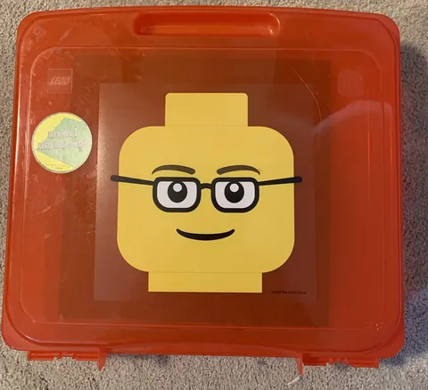 Lego~ Red Storage Case~ Head With Glasses W/ Original Green Base Plate