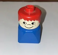 VINTAGE  1970’s Lego Duplo People Square Base Figure Boy Red Hair Blue Body