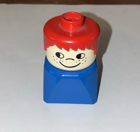 VINTAGE  1970’s Lego Duplo People Square Base Figure Boy Red Hair Blue Body