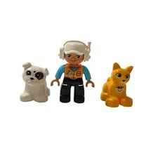 Lego Duplo Figure Lot of 3 Construction Man Cat and Dog 2" Minifigures