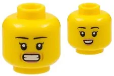 Lego New Robot Minifigure Head Yellow Female Smile Teeth / Stressed Smile D185
