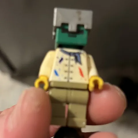 LEGO Minifigure Tan Legs White Torso Blue Tie Print Gray Head/Helmet