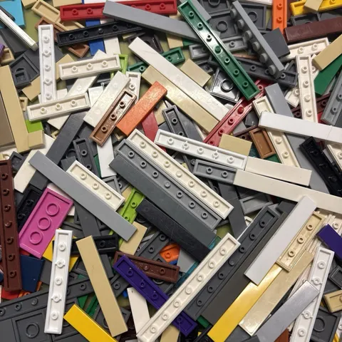 100  Lego Rectangle Finishing Tiles Lot: mixed colors; sizes: smooth bulk flat.