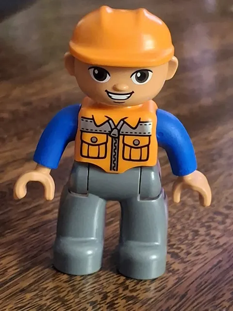 Lego Duplo Construction Worker With Orange Shirt And Helmet