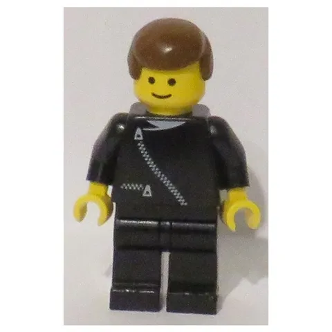 LEGO Vintage Jacket with Zipper - Black, Black Legs, Brown Male Hair inv.573
