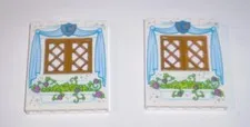 2 Used LEGO Panel 1 x 6 x 6 w Window w Curtains & Flower Box Pattern Cinderella