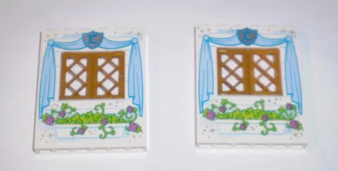 2 Used LEGO Panel 1 x 6 x 6 w Window w Curtains & Flower Box Pattern Cinderella