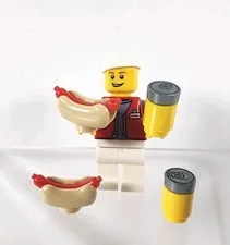 LEGO BAM MOC Minifigure Hotdog Vendor Man Male City 2 Hotdogs And 2 Soda Cans 