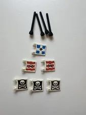 Vintage LEGO Pirates Printed Flag Lot 6 Jolly Roger Imperial + 4 Poles