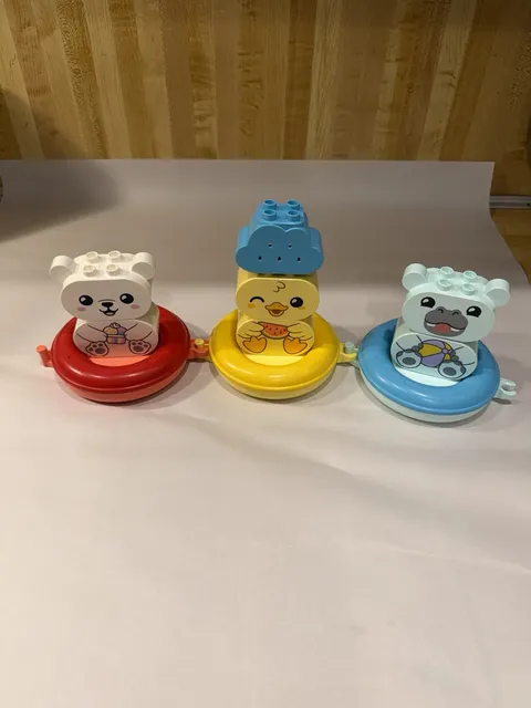 Duplo Lego Animal Stackable Bath Toy Set - Red, Yellow & Blue