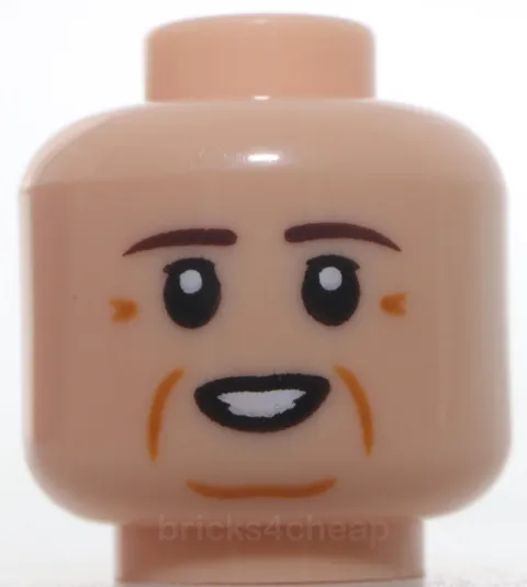 Lego Head Dark Brown Eyebrows Medium Nougat Wrinkles Cheek Lines Chin Dimple