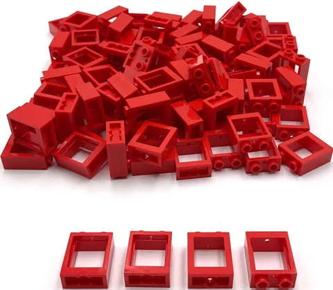 Lego 100 New Red Windows 1 x 2 x 2 Flat Front No Glass Parts