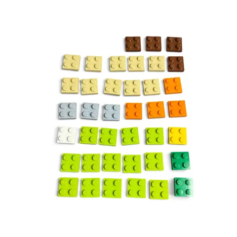 LEGO 2x2 Plates Bulk Lot 30+ Pieces Mixed Colors Green Tan Orange Grey Brown