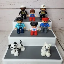 Lego Duplo Mixed Lot 6 Figures 2 Animals Cat Dog Boy Girl Firefighter Pilot