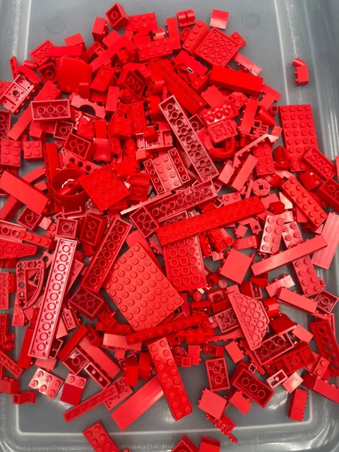 1 lb. Bulk Mixed Red Legos - standard blocks and unique pieces (Lot B)