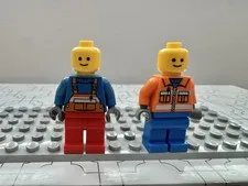LEGO City 2 Construction Worker Minifigures - Mechanic Overalls + Orange Vest