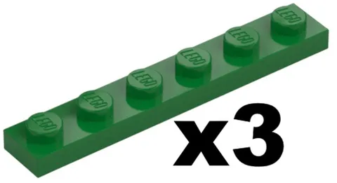 Lego 3 New PLATE Green 1 x 6 Part 3666 71818 GR5