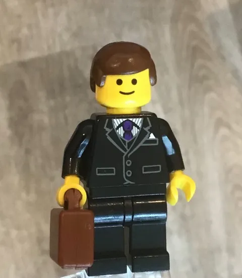LEGO Minifig Businessman Manager Lawyer Attorney Agent Black Suit Brown Hair