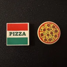 LEGO Pizza Van Printed Tile Lot 2pc Square "PIZZA" Tile & Round Pizza Tile