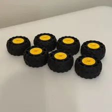 LEGO Bulk Lot Black Wheels/Tires Yellow Rims Centers 6pc Vehicle Parts 37x18R