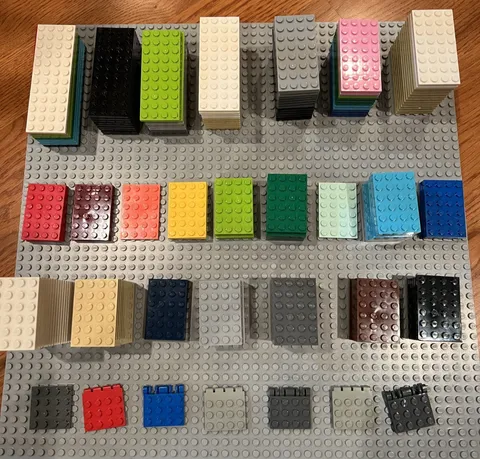 LEGO Lot of 176 Multicolored Baseplates Sizes 4x12, 4x10, 4x8, 4x6, 4x4