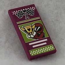 LEGO 87079pb1026 Magenta Tile 2 x 4 W/ Heart, Checkered Flags, Racer W/ Trophy