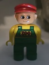 Lego Duplo Figure Zoo Keeper Yellow Shirt Green Pants Red Hat Figure Free Ship