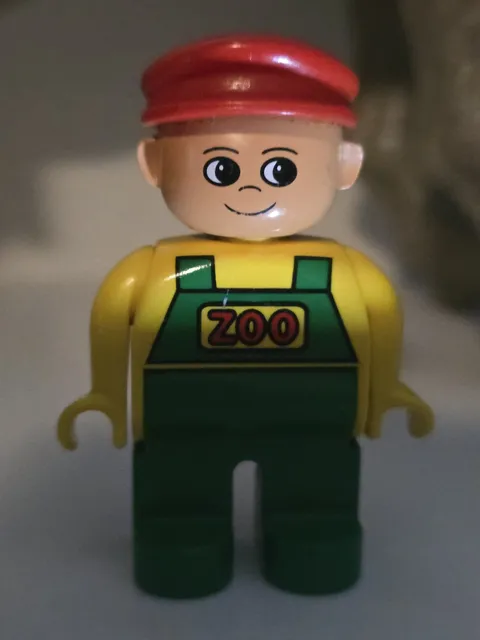 Lego Duplo Figure Zoo Keeper Yellow Shirt Green Pants Red Hat Figure Free Ship