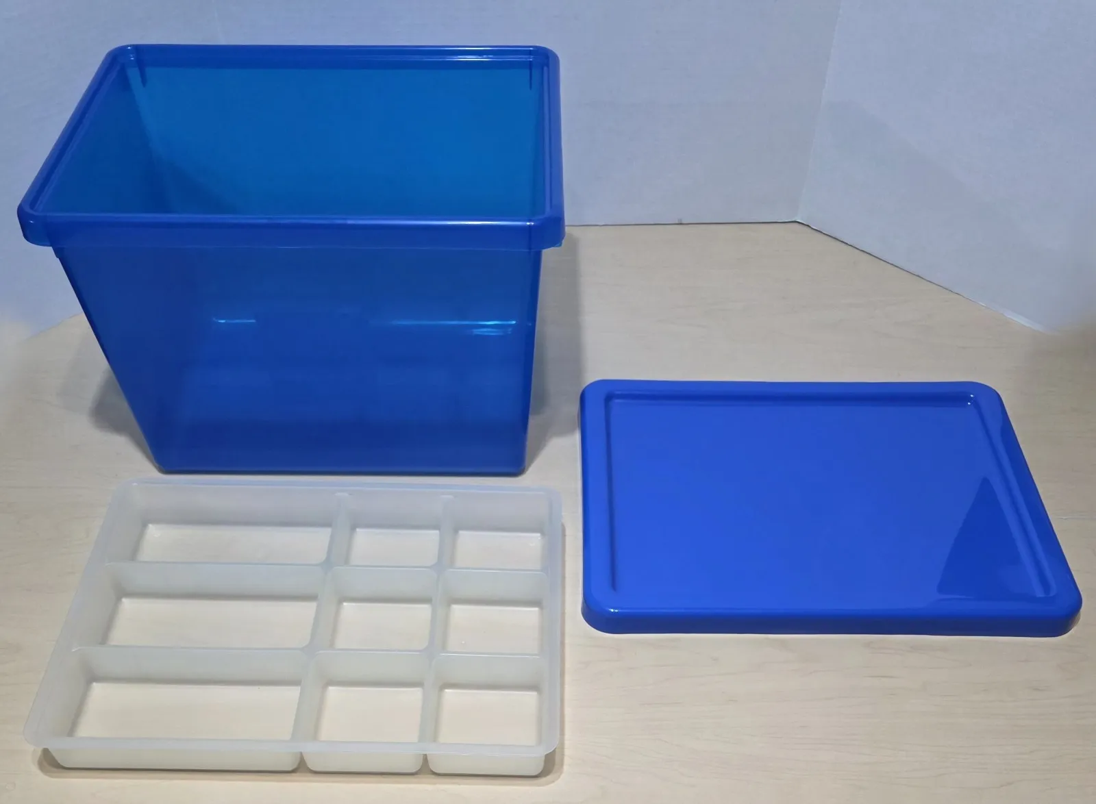New Rare 2014 LEGO 4094 Large Storage Box Bin & 4096 Sorting Tray & Lid Set Blue