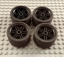 LEGO Lot of 4 Black 37x22 Car Tires with Black Hubs