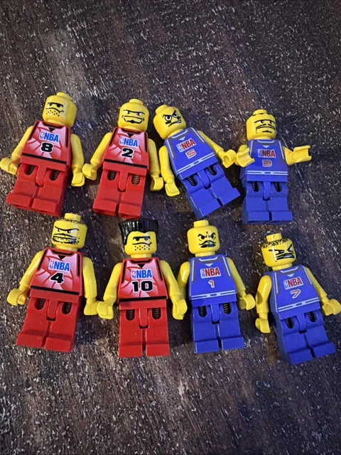 LEGO NBA Basketball Player Minifigures Lot of 8 Blue & Red Jerseys