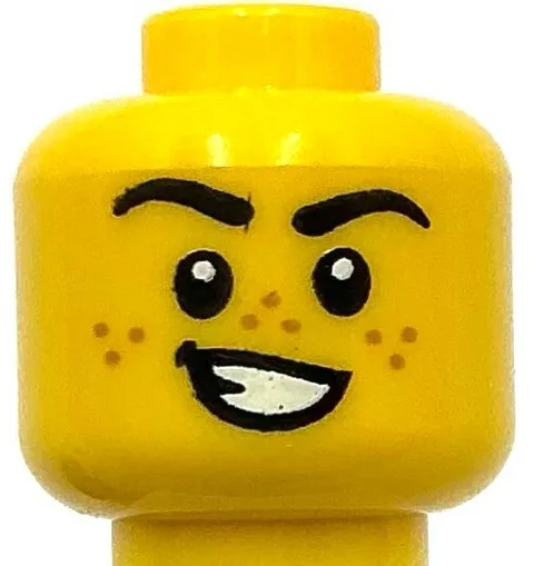 Lego New Yellow Minifigure Head Dual Sided Black Eyebrows Medium Nougat Freckles