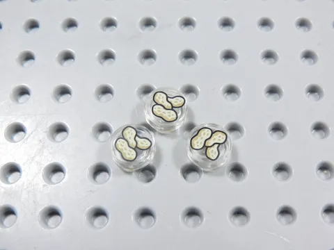 LEGO Lot of 3 Trans Clear 1x1 Round Printed Tile Plate Minifig Peanuts Food BI