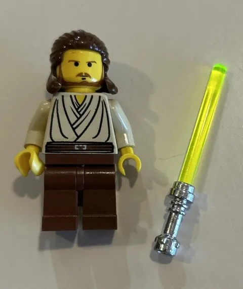 Vintage Lego Qui-Gon Jinn Minifigure Star Wars Chrome Lightsaber - SW0027